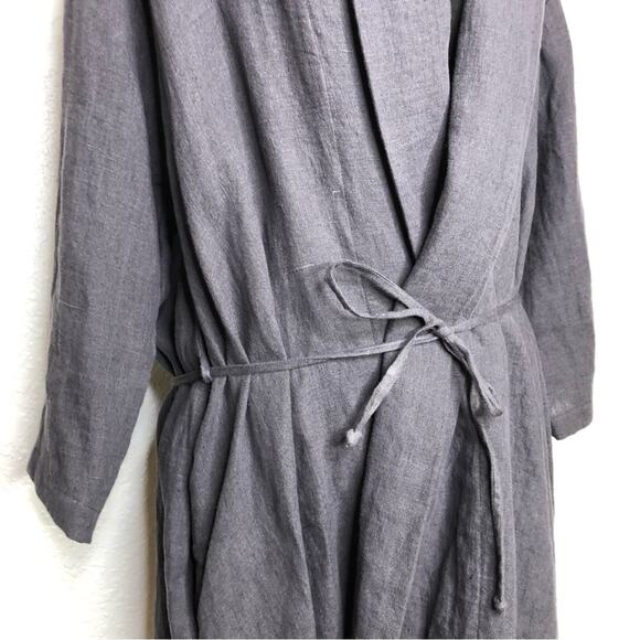 Milkit charcoal gray linen belted wrap nursing robe / cardigan size One Size - Picture 4 of 15